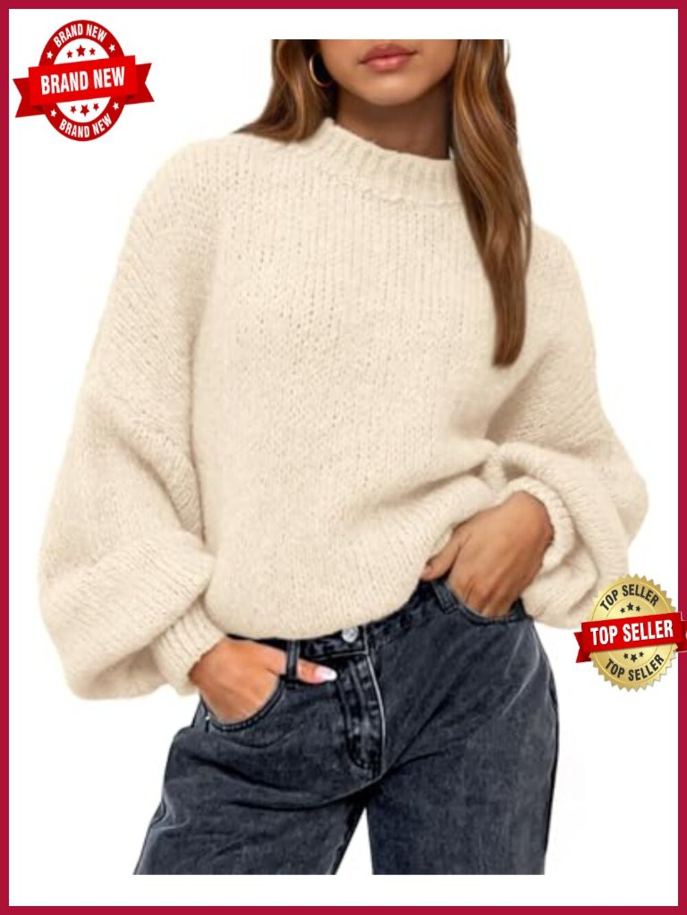 Oversized Crewneck Pullover Sweater Long Sleeve Knit Loose Fit Womens